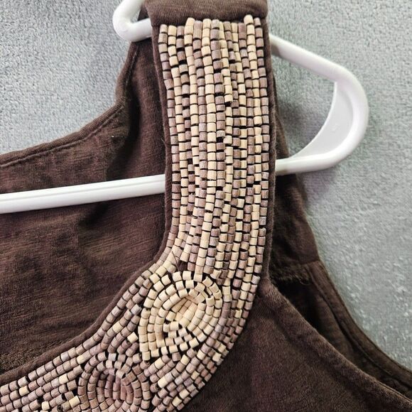 Charter Club Shirt Womens 1XL Brown Beaded Neck Stretch Sleeveless Tank Top - Picture 2 of 8